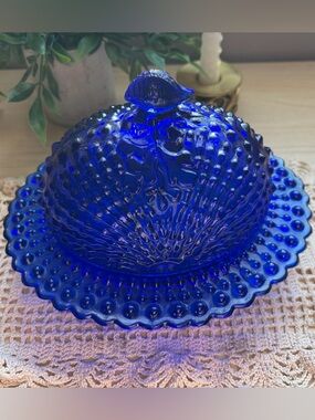 L. G. Wright Cobalt Blue Argonaut Shell Covered Dish